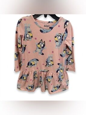 Bluey Toddler Girl’s Cotton Blend Patterned Peplum Dress